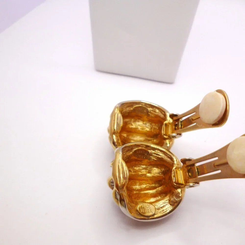 Kenneth Jay Lane Earrings Gold Plate Crystals Clips On Card NWT Perfect 32685